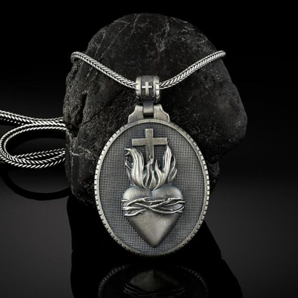 pendant necklaces men's catholic religious chain necklace christian jesus sacred heart medal round cross, Silver
pendant necklaces men's catholic religious chain necklace christian jesus sacred heart medal round cross, Silver