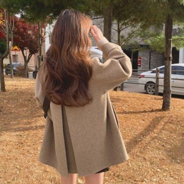 women's wool & blends korean 2021 autumn double-sided single breasted loose size belt herringbone short 100% coat women woolen overcoat, Black
women's wool & blends korean 2021 autumn double-sided single breasted loose size belt herringbone short 100% coat women woolen overcoat, Black