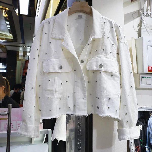 women's jackets 2021 early spring solid color diamond refined stylish and versatile frayed hem denim jacket female, Black;brown
women's jackets 2021 early spring solid color diamond refined stylish and versatile frayed hem denim jacket female, Black;brown