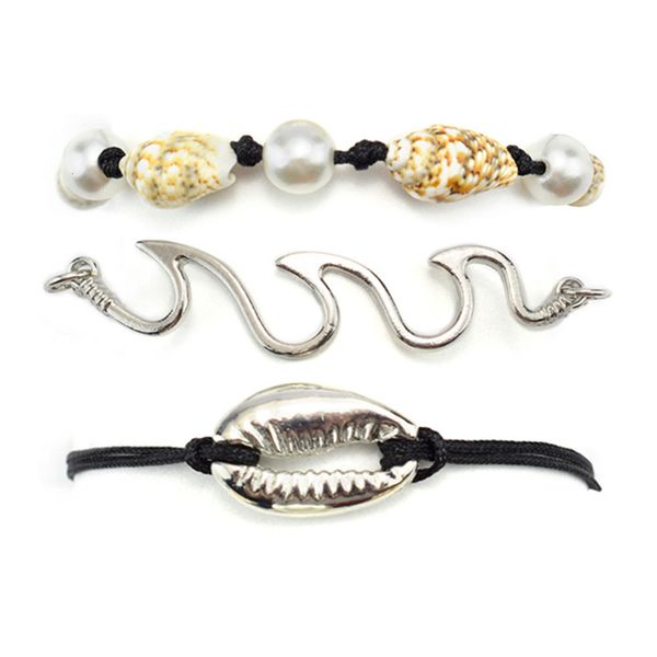 hand catenary accessories metal shell wave bohemian style three piece suit bracelet, Black
hand catenary accessories metal shell wave bohemian style three piece suit bracelet, Black
