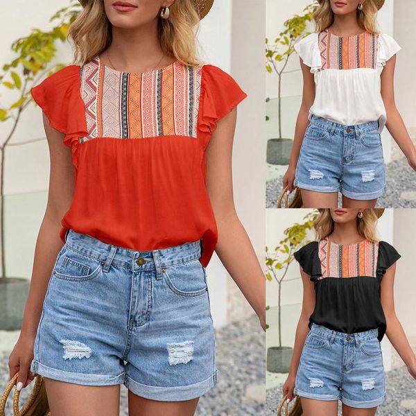 women's blouses & shirts summer patchwork women 2021 casual round neck tunic loose butterfly short sleeve blouse and vetement femme, White
women's blouses & shirts summer patchwork women 2021 casual round neck tunic loose butterfly short sleeve blouse and vetement femme, White