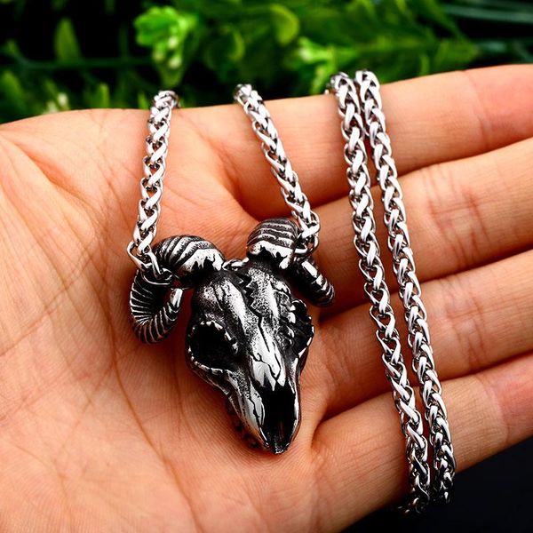 pendant necklaces retro stainless steel satan skull necklace sheep head gothic accessory man punk street hip hop style, Silver
pendant necklaces retro stainless steel satan skull necklace sheep head gothic accessory man punk street hip hop style, Silver