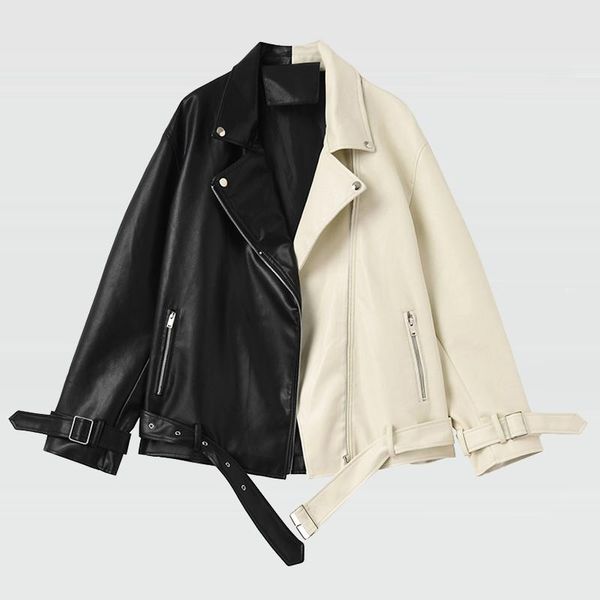 women's leather & faux spring autumn lapel splicing pu jacket women patchwork color black soft coat causal loose outwear with belt
women's leather & faux spring autumn lapel splicing pu jacket women patchwork color black soft coat causal loose outwear with belt