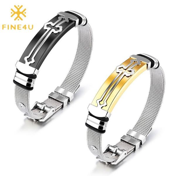 link, chain fine4u b549 men's adjustable bracelet cross stainless steel mesh wrist band, Black
link, chain fine4u b549 men's adjustable bracelet cross stainless steel mesh wrist band, Black