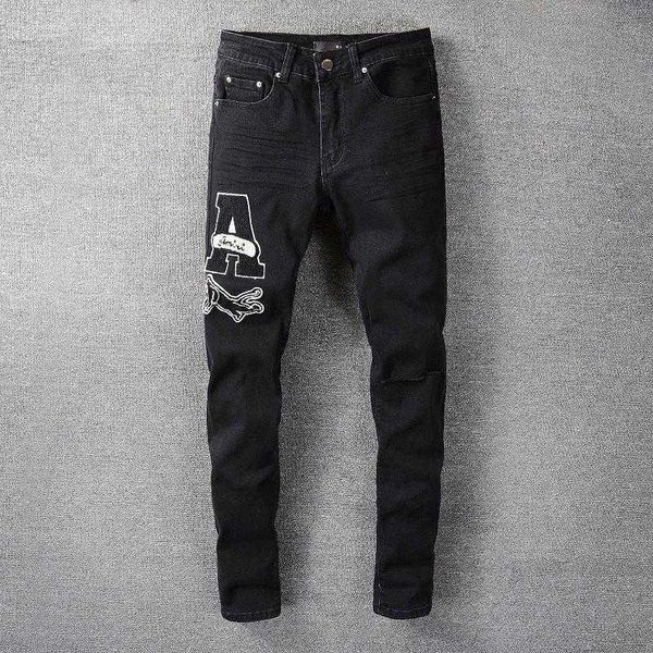 black stretch jeans, men's, fashionable brand, with animal letters, hip-hop style, motorcycle, Blue
black stretch jeans, men's, fashionable brand, with animal letters, hip-hop style, motorcycle, Blue