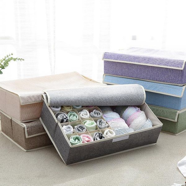 storage drawers 17 grids cotton and linen underwear box socks bra foldable washable with cover divider drawer closet organizer women 
storage drawers 17 grids cotton and linen underwear box socks bra foldable washable with cover divider drawer closet organizer women