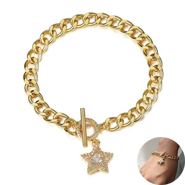 link, chain 6mm gold color bracelets for women cz paved star charm curb cuban link bracelet fashion jewelry gift toggle clasp lgb473, Black
link, chain 6mm gold color bracelets for women cz paved star charm curb cuban link bracelet fashion jewelry gift toggle clasp lgb473, Black