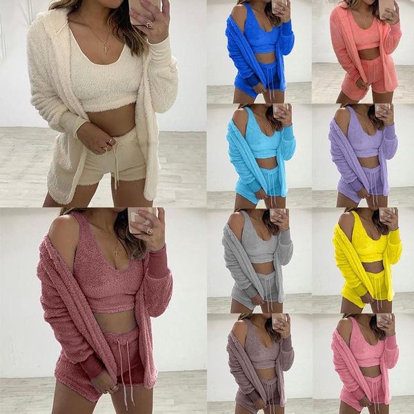 women's tracksuits women sets 3 piece velvet plush hooded cardigan coat shorts crop tracksuit casual sports overalls sweatshirt su, Gray
women's tracksuits women sets 3 piece velvet plush hooded cardigan coat shorts crop tracksuit casual sports overalls sweatshirt su, Gray