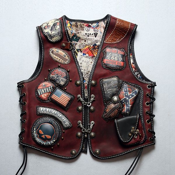 harley style genuine leather vest applique diagonal zipper lapel neck men leather jackets with sleeveless punk button ykk zipper, Black;white
harley style genuine leather vest applique diagonal zipper lapel neck men leather jackets with sleeveless punk button ykk zipper, Black;white