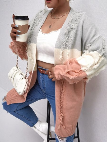 plus colorblock raw hem open front cardigan f5gn#, Black 
plus colorblock raw hem open front cardigan f5gn#, Black