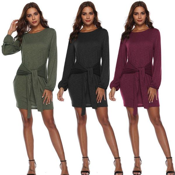casual dresses 40gc women lantern sleeves o-neck bodycon mini dress solid color tie waist clubwear, Black;gray
casual dresses 40gc women lantern sleeves o-neck bodycon mini dress solid color tie waist clubwear, Black;gray
