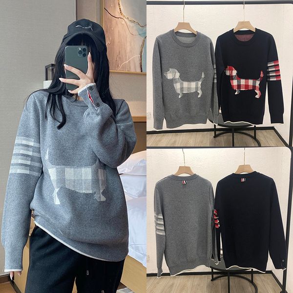 spring 2021 new aging tb style contrast dog pattern four bar pullover sweater casual net red, White
spring 2021 new aging tb style contrast dog pattern four bar pullover sweater casual net red, White