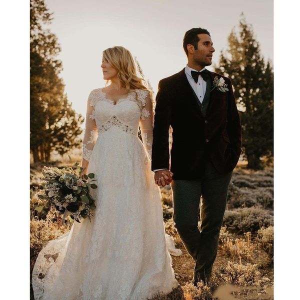 charming a line wedding dresses bridal gowns beach long sleeves lace appliqued fashion elegant, White
charming a line wedding dresses bridal gowns beach long sleeves lace appliqued fashion elegant, White