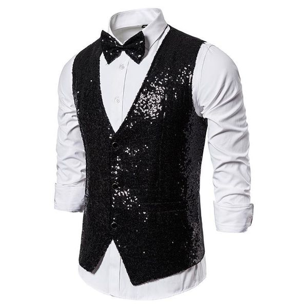 men's shiny royal blue sequin dress vests men slim fit v neck glitter tuxedo waistcoat mens wedding party stage prom vest with bowtie1, Black;white
men's shiny royal blue sequin dress vests men slim fit v neck glitter tuxedo waistcoat mens wedding party stage prom vest with bowtie1, Black;white