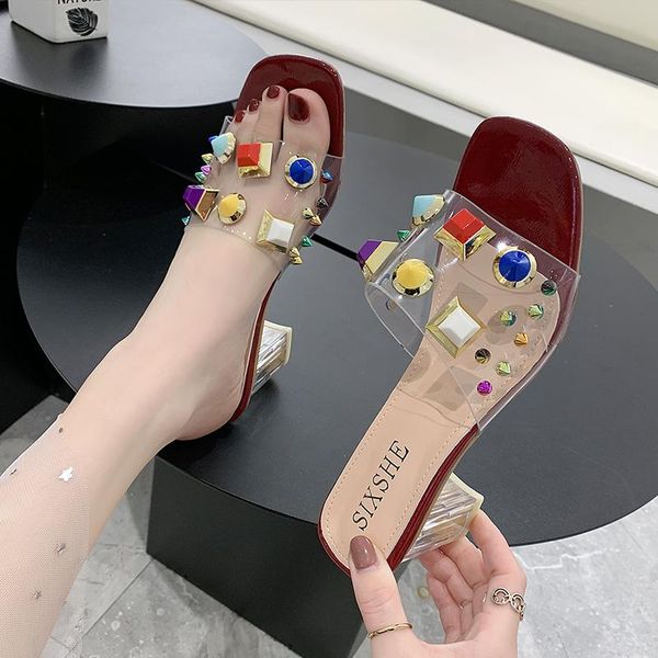 slippers high-heeled shoes lady rivet glitter slides med women summer pantofle square heel jelly transparent 2021 block pum, Black
slippers high-heeled shoes lady rivet glitter slides med women summer pantofle square heel jelly transparent 2021 block pum, Black