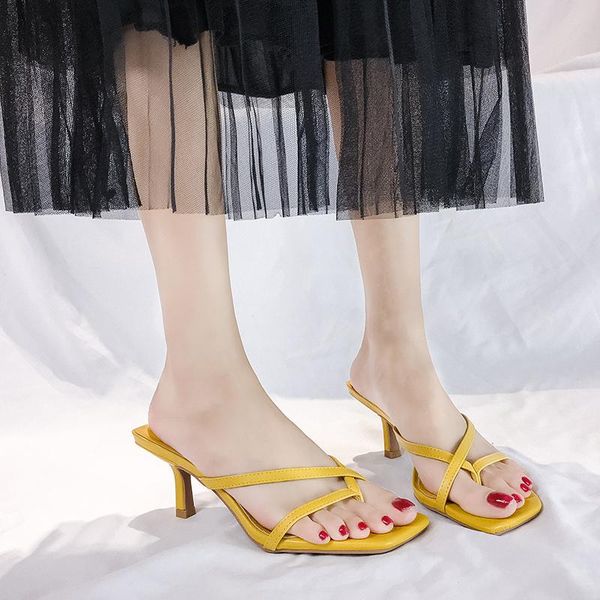 slippers black yellow clip toe sandals women square summer fashion high heel cross band 2021
slippers black yellow clip toe sandals women square summer fashion high heel cross band 2021