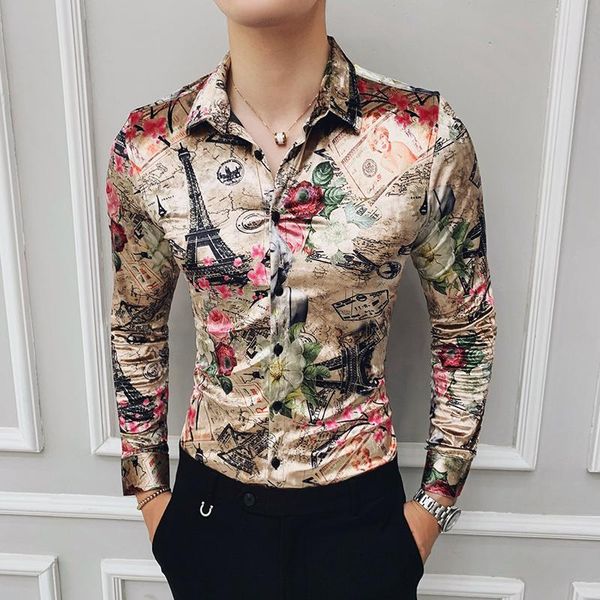 men's dress shirts quality gold velvet luxury shirt winter print camisas hombre royal slim baroque clothing club party, White;black
men's dress shirts quality gold velvet luxury shirt winter print camisas hombre royal slim baroque clothing club party, White;black