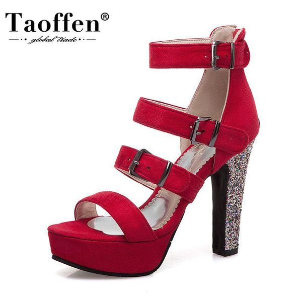 taoffen lady thick high heels sandals summer platform flock shoes bling buckle party office footwear cover heel size 35-44, Black
taoffen lady thick high heels sandals summer platform flock shoes bling buckle party office footwear cover heel size 35-44, Black