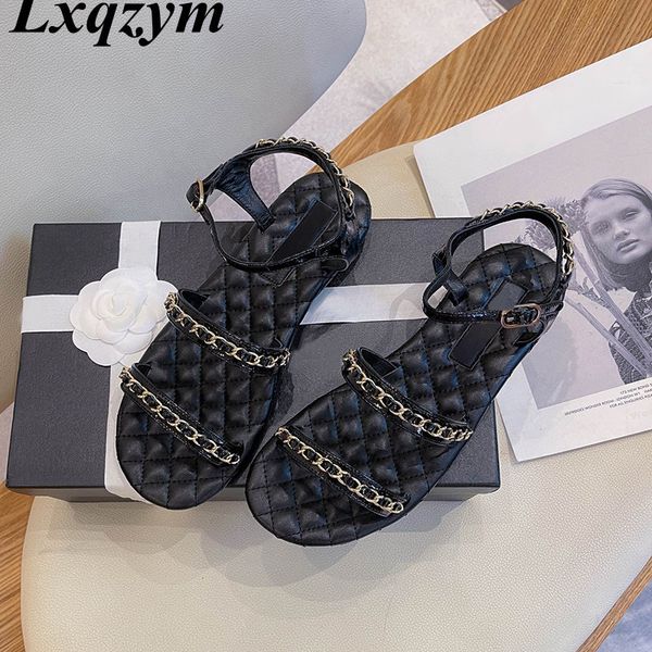 chain decor women sandals genuine leather classic design flats summer slides anklestrap luxury brand designer chic woman shoes 60% off store, Black
chain decor women sandals genuine leather classic design flats summer slides anklestrap luxury brand designer chic woman shoes 60% off store, Black