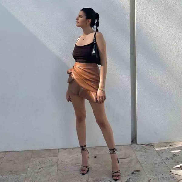 skirts faux leather mini women ruffles asymmetry solid brown hight waist skinny summer skirt female, Black
skirts faux leather mini women ruffles asymmetry solid brown hight waist skinny summer skirt female, Black