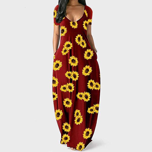 women's casual sunflower print short sleeve long dress beach skirt, Black;gray
women's casual sunflower print short sleeve long dress beach skirt, Black;gray