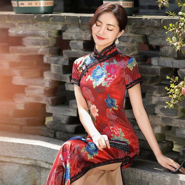 ethnic clothing women satin long qipao print flowers cheongsamst vintage button chinese dress elegant mandarin collar vestidos oversize 3xl-, Red
ethnic clothing women satin long qipao print flowers cheongsamst vintage button chinese dress elegant mandarin collar vestidos oversize 3xl-, Red