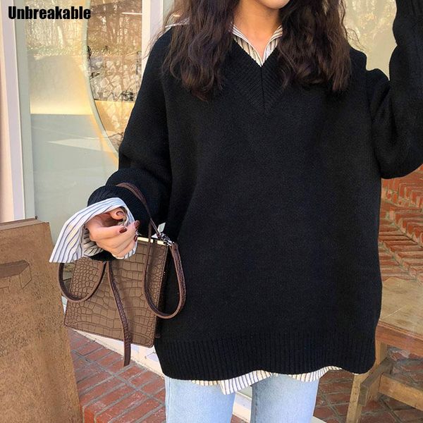 womens winter sweaters 2021 korean style loose v neck solid color knitted warm pullovers female women's, White;black
womens winter sweaters 2021 korean style loose v neck solid color knitted warm pullovers female women's, White;black