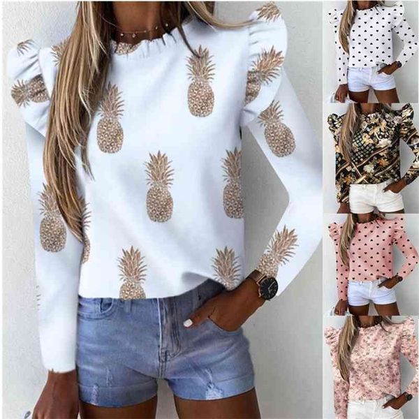 women autumn slim ruffles blouse casual o neck long sleeve floral pineapple print blouses shirt elegant female blusas mujer 210520, White
women autumn slim ruffles blouse casual o neck long sleeve floral pineapple print blouses shirt elegant female blusas mujer 210520, White