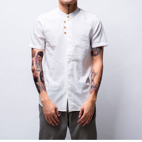 boutique fashion shirt summer stand collar short sleeve men's cotton leprosy imitation solid thin linen trend wear, White;black
boutique fashion shirt summer stand collar short sleeve men's cotton leprosy imitation solid thin linen trend wear, White;black