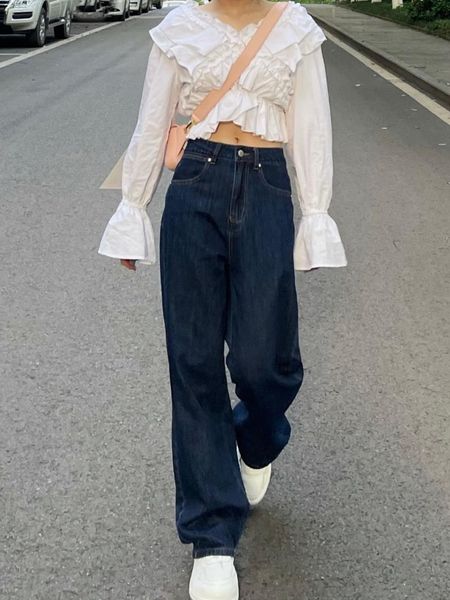 women's jeans high waist female summer thin straight loose floor wide leg pants spring and autumn 2021 style, Blue
women's jeans high waist female summer thin straight loose floor wide leg pants spring and autumn 2021 style, Blue