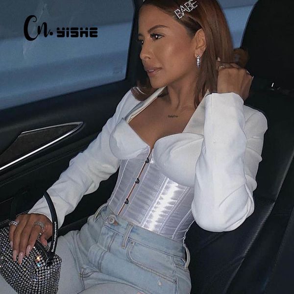 cnyishe white long sleeve shirts women button lace up elegant black corset t-shirts autumn womens and blusas 210419
cnyishe white long sleeve shirts women button lace up elegant black corset t-shirts autumn womens and blusas 210419