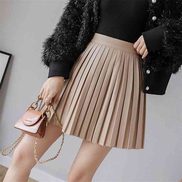 spring autumn pleated skirt high waist pu mini skirt women's fashion slim waist casual sweet girls skirts 210730, Black
spring autumn pleated skirt high waist pu mini skirt women's fashion slim waist casual sweet girls skirts 210730, Black