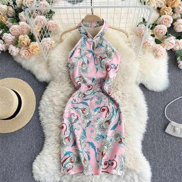 women improved cheongsam fashion halter stand collar slim sleeveless printed summer mini package hip dress vestidos s423 210527, Black;gray
women improved cheongsam fashion halter stand collar slim sleeveless printed summer mini package hip dress vestidos s423 210527, Black;gray