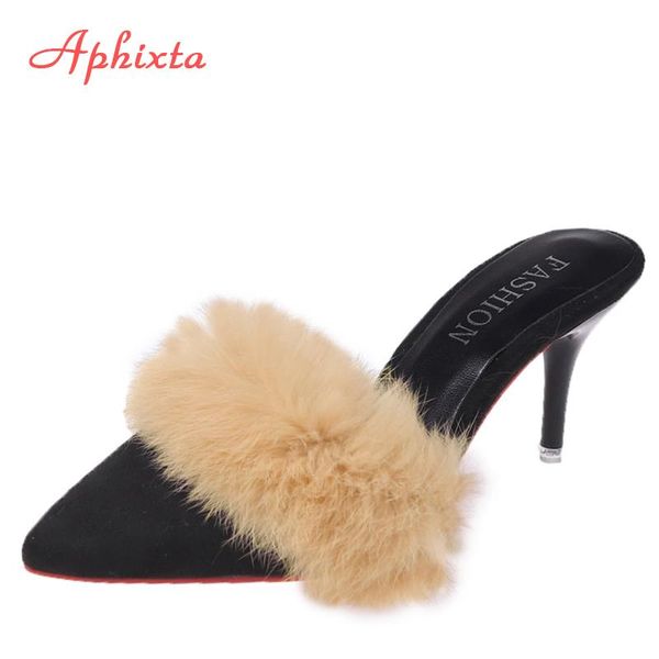 aphixta 7cm heel real fur slides women flip flops female thin shoes mules animal hair pointed toe slippers woman, Black
aphixta 7cm heel real fur slides women flip flops female thin shoes mules animal hair pointed toe slippers woman, Black