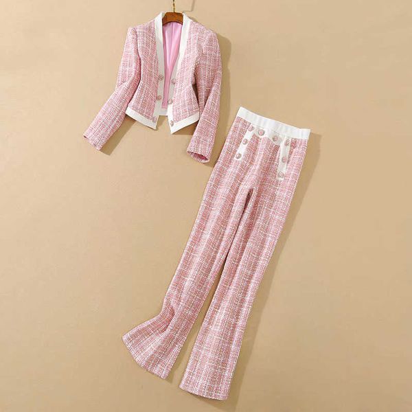 designer runway suit set women's double breasted long sleeve open coat pant plaid wool 210526, White
designer runway suit set women's double breasted long sleeve open coat pant plaid wool 210526, White