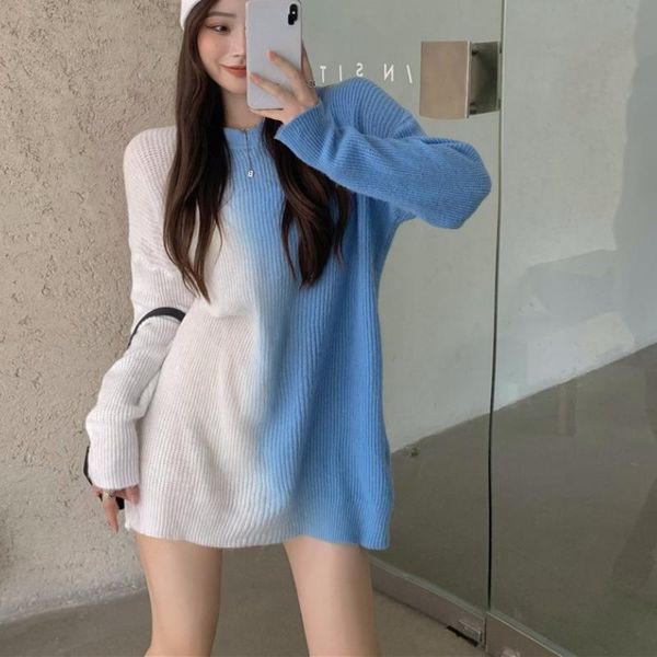 women's sweaters korean style gradient color loose jumpers o-neck long sleeve thin sweater women 2021 atumn chic casual knitted pullove, White;black
women's sweaters korean style gradient color loose jumpers o-neck long sleeve thin sweater women 2021 atumn chic casual knitted pullove, White;black
