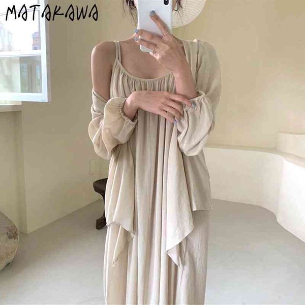 matakawa two piece set women korean chic simple pleated suspender dress + loose sunscreen blouses long-sleeved shawl shirt women 210513, White
matakawa two piece set women korean chic simple pleated suspender dress + loose sunscreen blouses long-sleeved shawl shirt women 210513, White