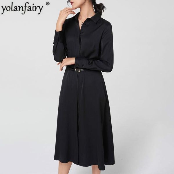 casual dresses 2021 real silk dress women elegant long sleeve shirt spring autumn black ladies midi vestidos elegantes kj4597, Black;gray
casual dresses 2021 real silk dress women elegant long sleeve shirt spring autumn black ladies midi vestidos elegantes kj4597, Black;gray