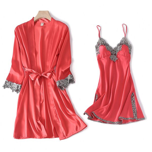 2021 women robe gown 2pcs sets satin robe sets pajamas embroidery hollow out ladies red homewear with chest pads, Black;red
2021 women robe gown 2pcs sets satin robe sets pajamas embroidery hollow out ladies red homewear with chest pads, Black;red