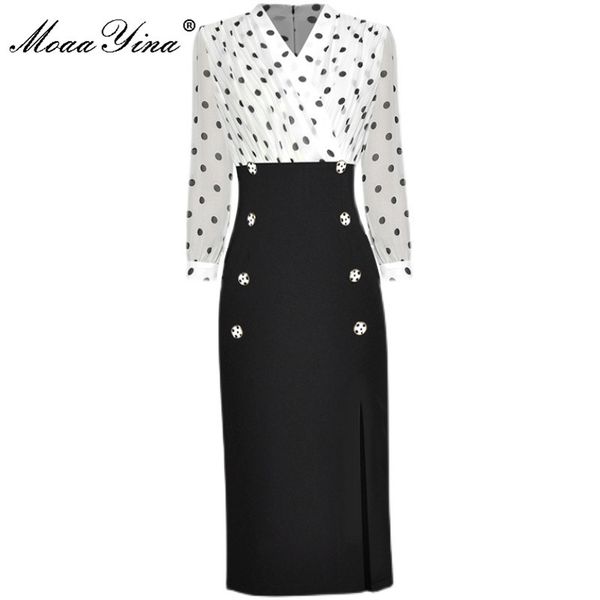 summer runway women high street elegant dress ladies v-neck fashion polka dot print slim midi vestidos 210524, Black;gray
summer runway women high street elegant dress ladies v-neck fashion polka dot print slim midi vestidos 210524, Black;gray