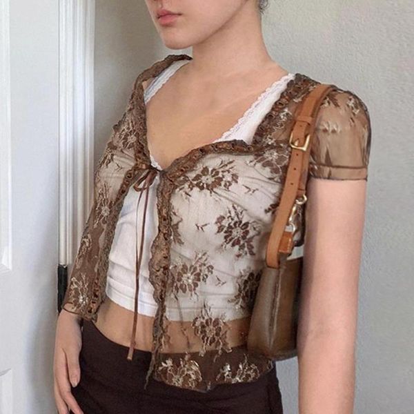 women's t-shirt mesh cardigan lady lace ruffle short sleeve perspective carved decor solid color woman fashion cloak, White
women's t-shirt mesh cardigan lady lace ruffle short sleeve perspective carved decor solid color woman fashion cloak, White