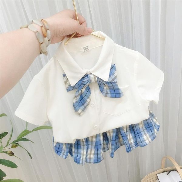 clothing sets preppy style summer short sleeve lapel collar bow shirts blouse + plaid skirt children's girls kids 2pcs suits, White
clothing sets preppy style summer short sleeve lapel collar bow shirts blouse + plaid skirt children's girls kids 2pcs suits, White