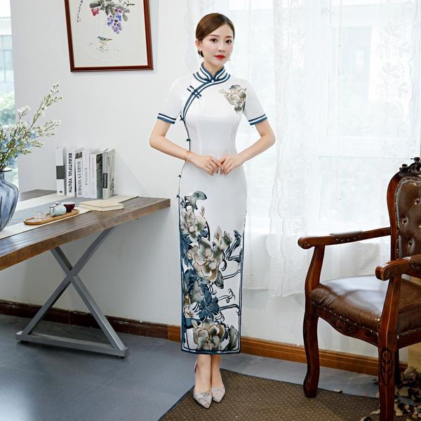 lady sweet flower print long cheongsam white short sleeve chinese traiditional dress vintage button trim slim qipao ethnic clothing, Red
lady sweet flower print long cheongsam white short sleeve chinese traiditional dress vintage button trim slim qipao ethnic clothing, Red