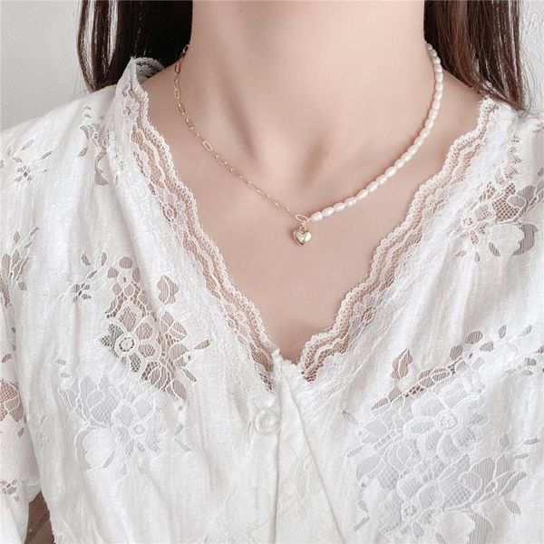 pendant necklaces exquisite heart-shaped necklace for women freshwater pearl gold metal party jewelry accessories gift, Silver