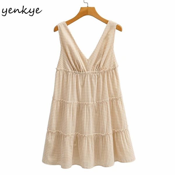 vintage plaid dress women v neck sleeveless tank summer casual female short vestido 210514, Black;gray
vintage plaid dress women v neck sleeveless tank summer casual female short vestido 210514, Black;gray