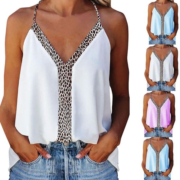 women summer halter deep v-neck tank leopard color block patchwork camisole casual loose sleeveless sling vest women's tanks & cami, White
women summer halter deep v-neck tank leopard color block patchwork camisole casual loose sleeveless sling vest women's tanks & cami, White