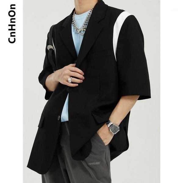 men's suits & blazers summer style korean suit contrast stitching loose jacket men, White;black
men's suits & blazers summer style korean suit contrast stitching loose jacket men, White;black