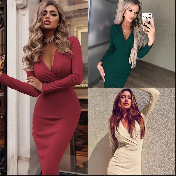 womens dresses spring autumn solid bodycon party dress casual deep v neck wrap elegant ladies pencil women robe, Black;gray
womens dresses spring autumn solid bodycon party dress casual deep v neck wrap elegant ladies pencil women robe, Black;gray