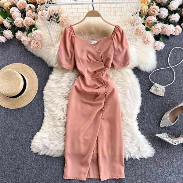 elegant women short sleeve square collar summer dress solid french ladies retro slim single breasted split work party 210603, Black;gray
elegant women short sleeve square collar summer dress solid french ladies retro slim single breasted split work party 210603, Black;gray
