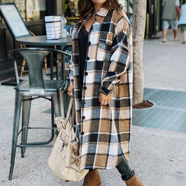 women's wool & blends long plaid coat autumn harajuku shirt oversized loose streetwear fashion female casual jacket women clothing, Black
women's wool & blends long plaid coat autumn harajuku shirt oversized loose streetwear fashion female casual jacket women clothing, Black